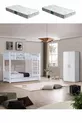 Lits superposés, lits superposés modulables en Asie avec armoire à deux portes, blanc, 2 matelas confort
