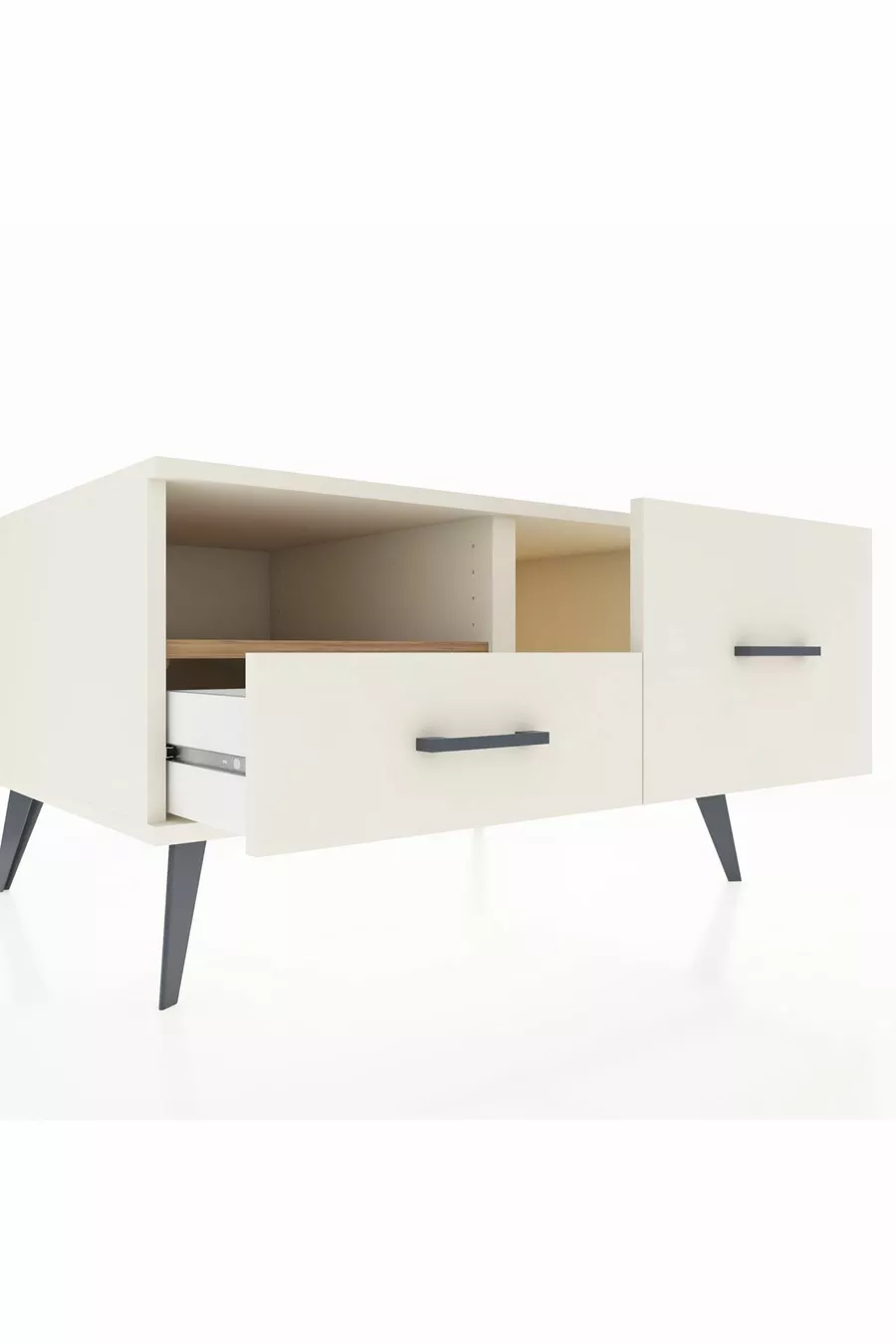 Commode Kronos à une étagère et 2 tiroirs, Pierre de lune-Pin/Pierre de lune