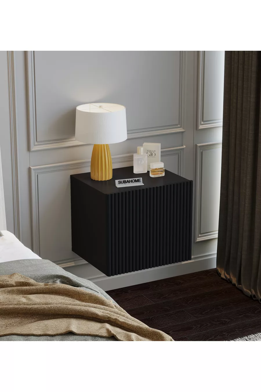 Commode murale en MDF avec porte noire élégante, moderne et polyvalente