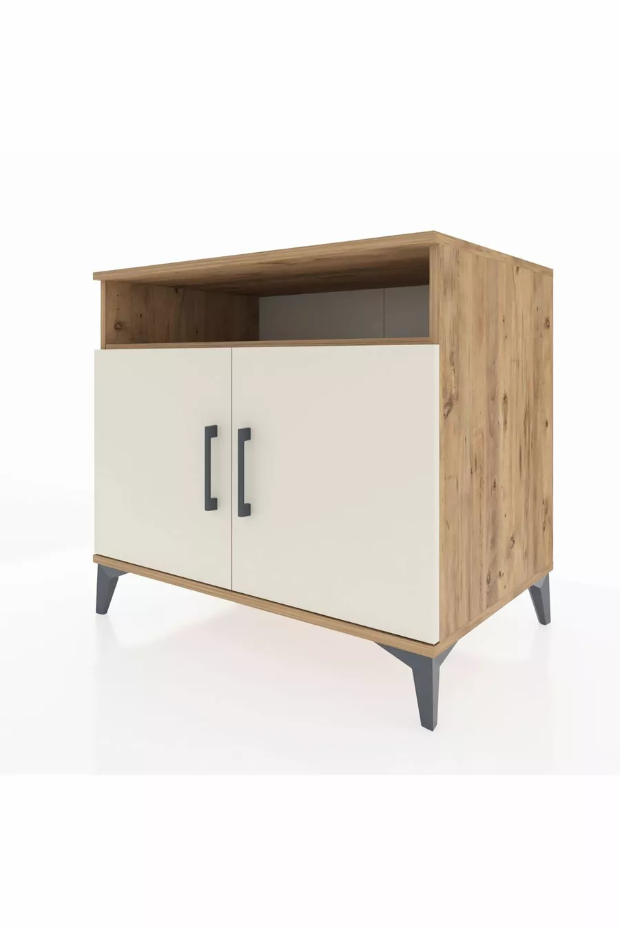 Commode Kronos 2 étagères 2 portes Pin-Pierre de Lune