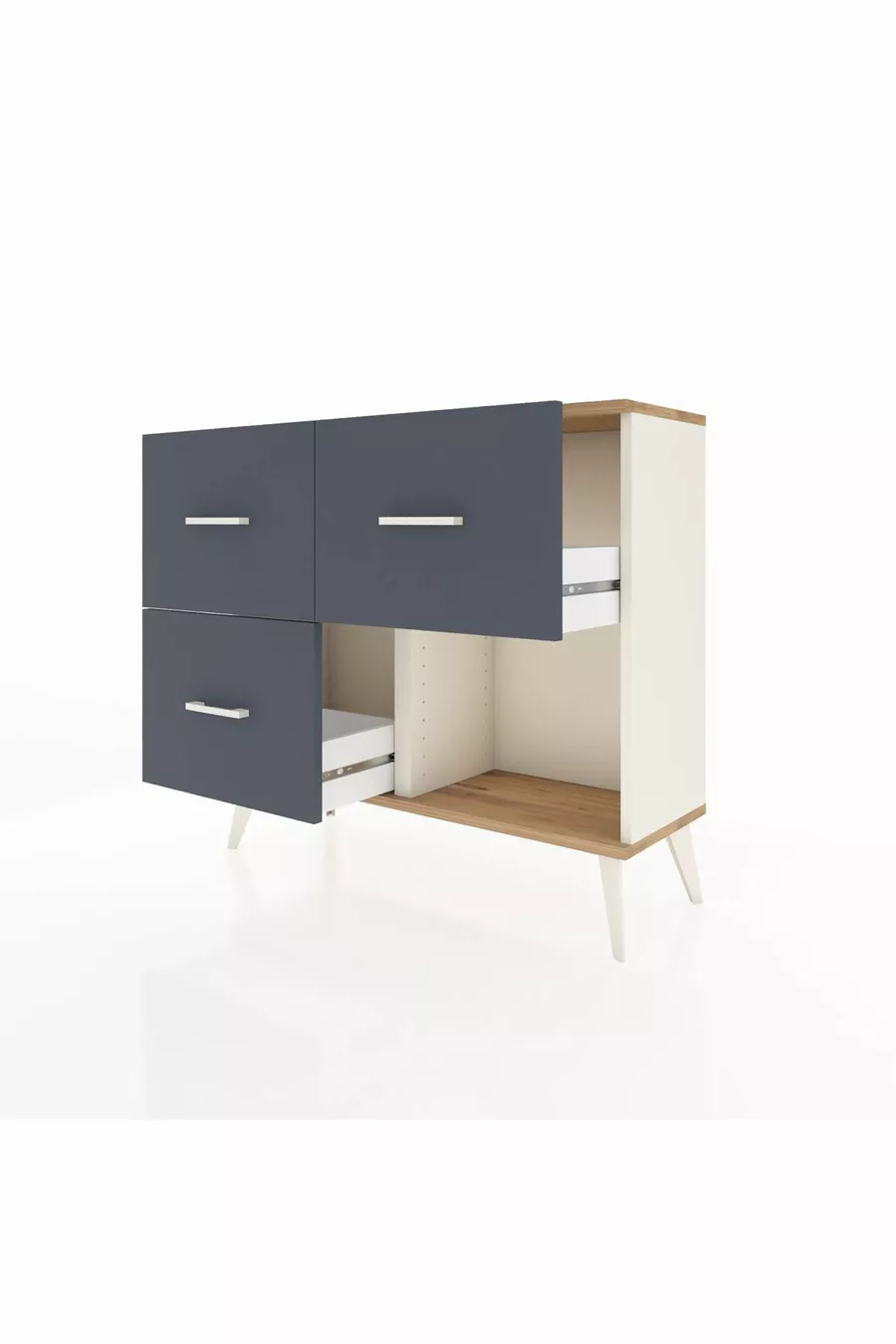 Commode Arges 3 tiroirs Pierre de lune-Sapin/Anthracite