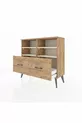 Commode Arges 4 étagères 2 tiroirs Pin-Pierre de Lune/Pin