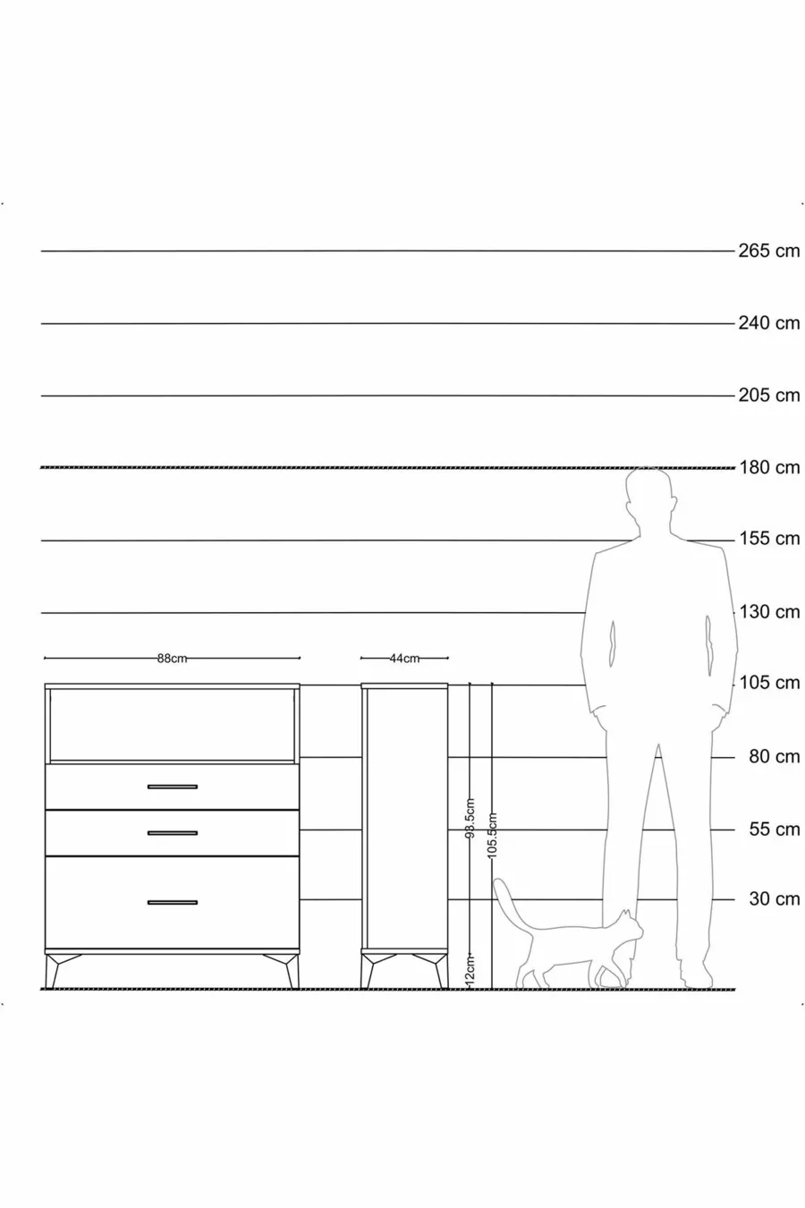 Commode Hyperion à une étagère et 3 tiroirs Pierre de lune-Pin