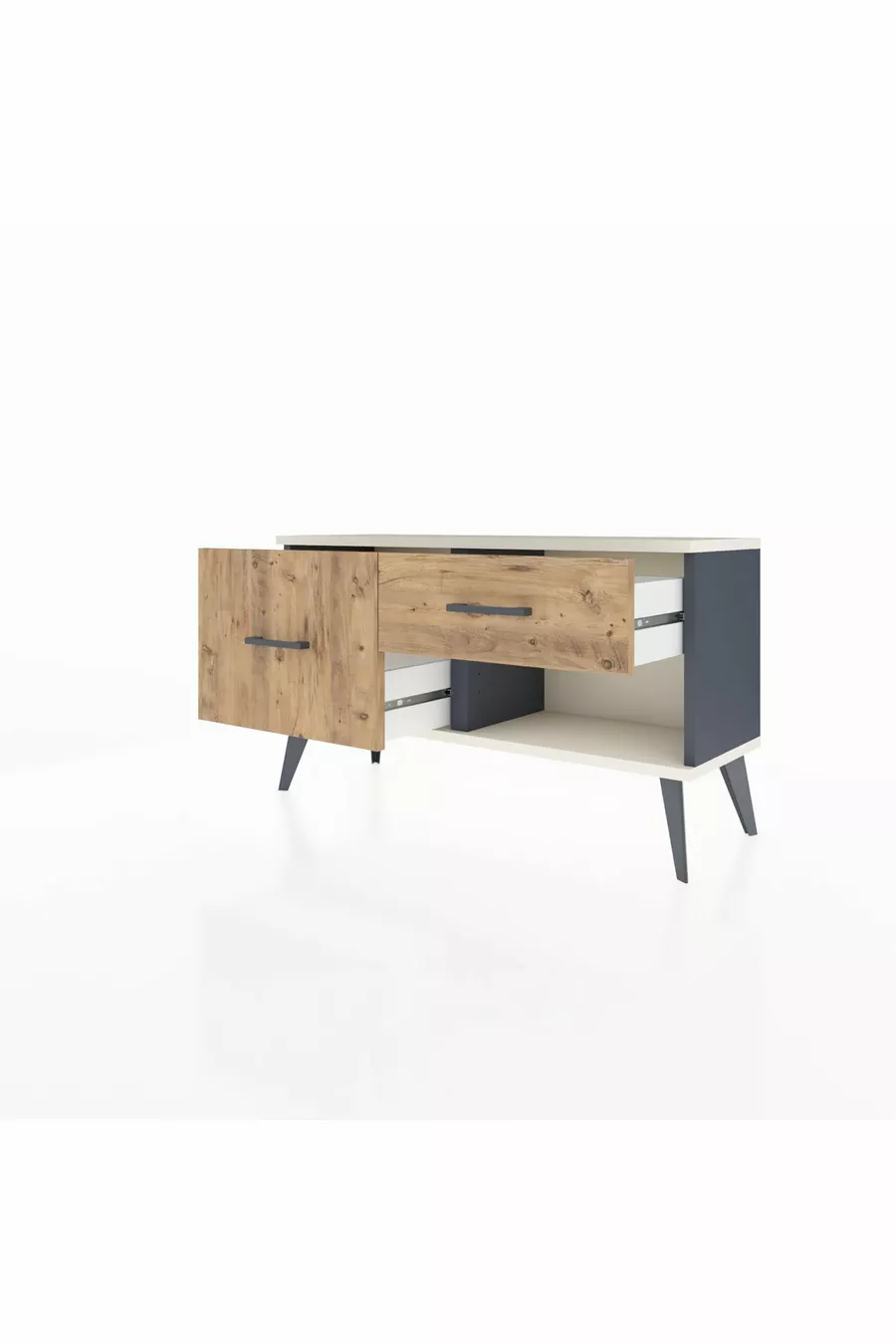 Commode Arges 2 tiroirs Anthracite-Gris pierre / Pin