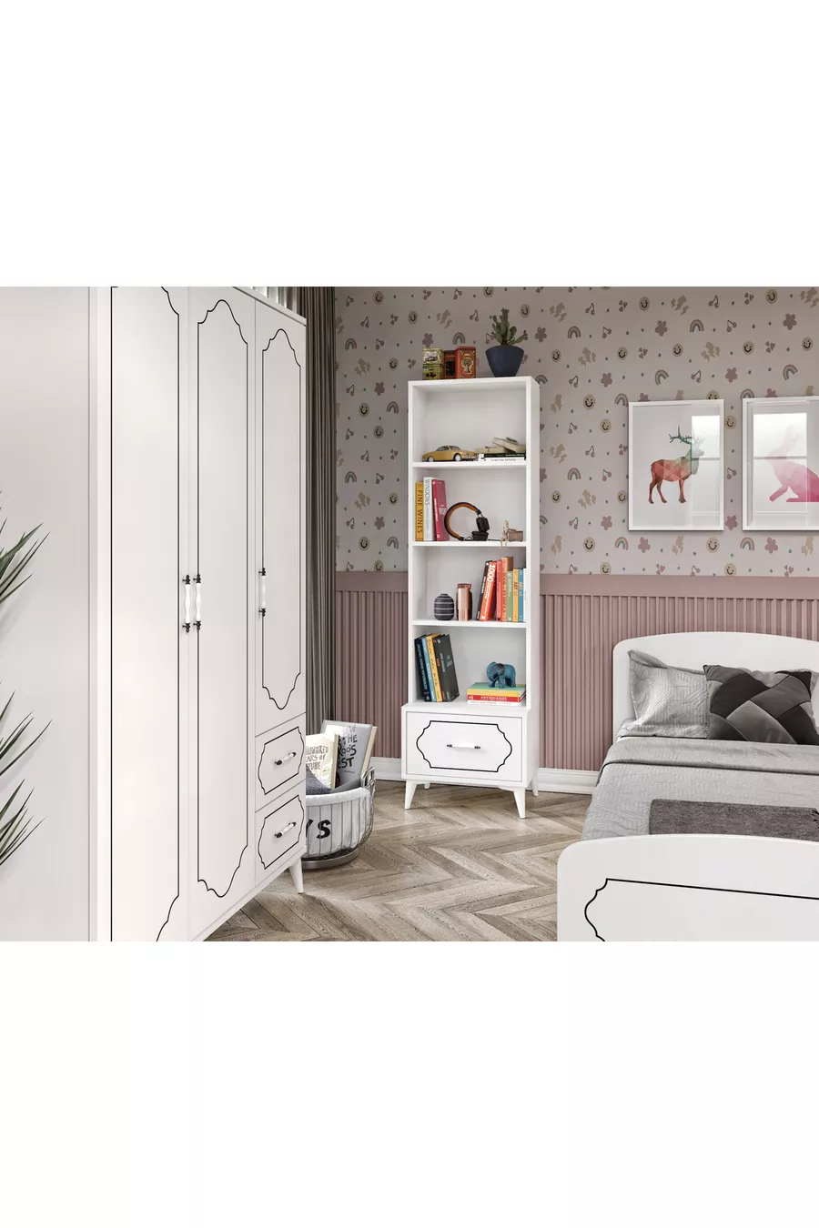 Ensemble de chambre d'adolescent moderne Hayal blanc 4 pièces en MDF de qualité supérieure