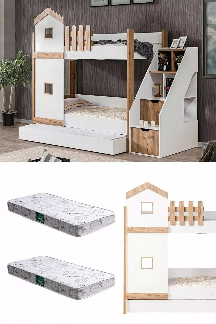 Lits superposés, Lit superposé Eiffel avec tiroirs 2 matelas Comfort