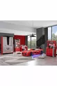 Chambre d'enfant - Lit voiture avec siège Audi - Armoire 3 portes, Bureau, Commode, Bibliothèque - Rouge