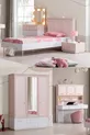 Chambre d'enfant Rosa - Armoire à 3 portes, Lit, Table de chevet, Bureau, Commode