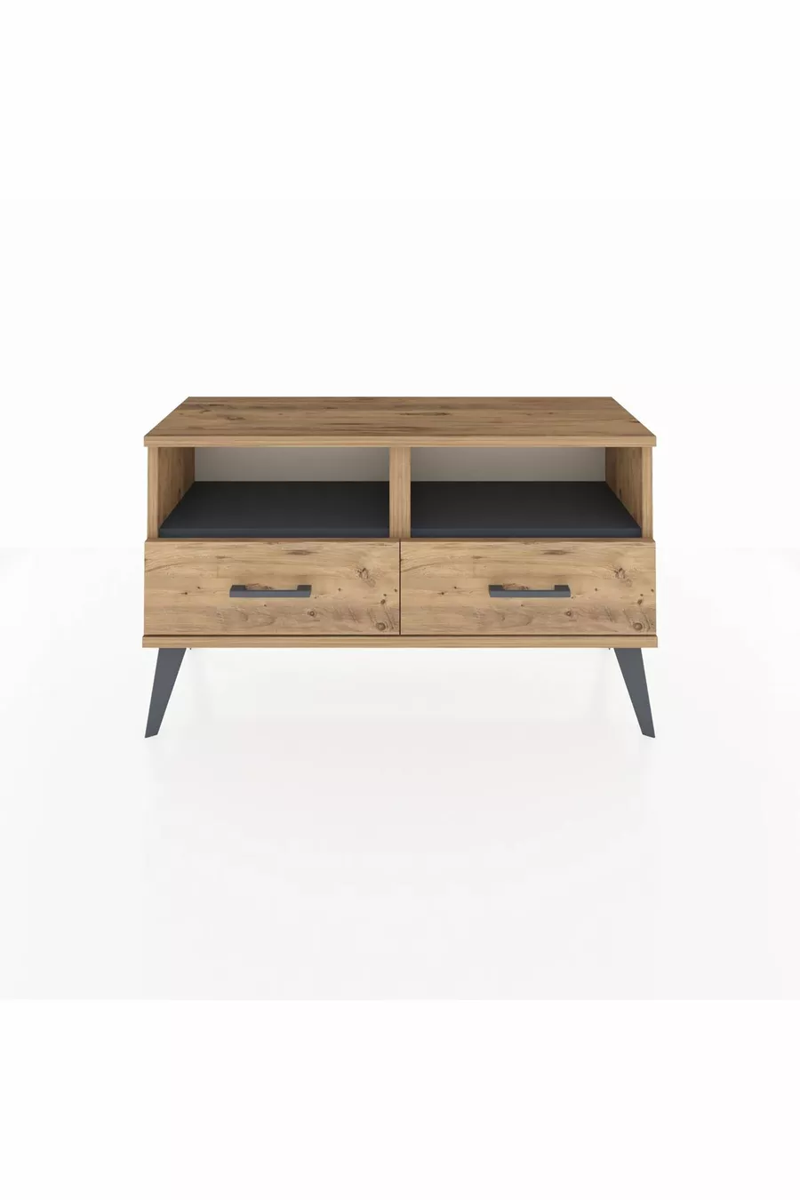Commode Arges 2 étagères 2 tiroirs Pin-Anthracite/Pin