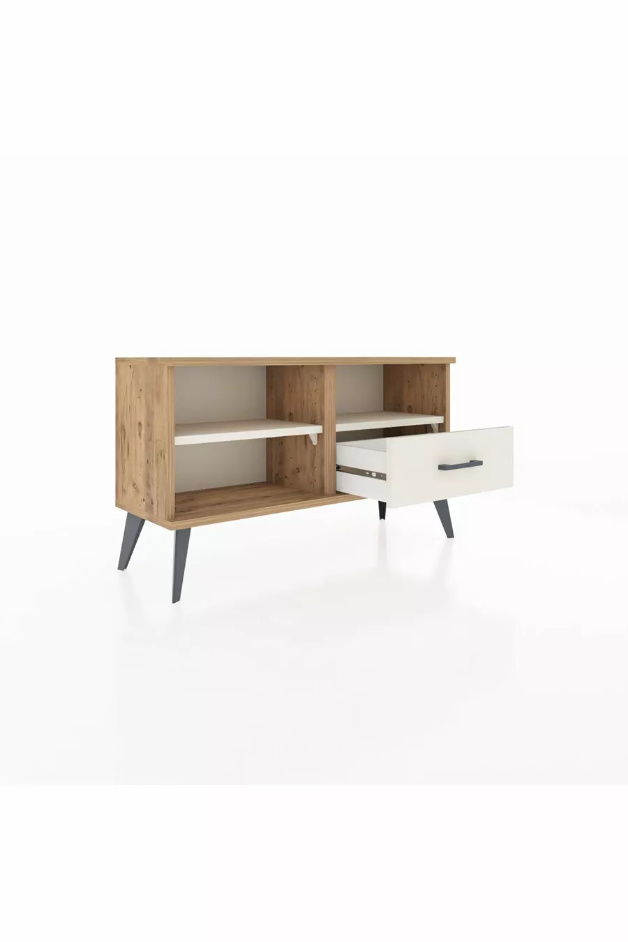 Commode Arges 2 étagères 1 tiroir Pin-Pierre de lune