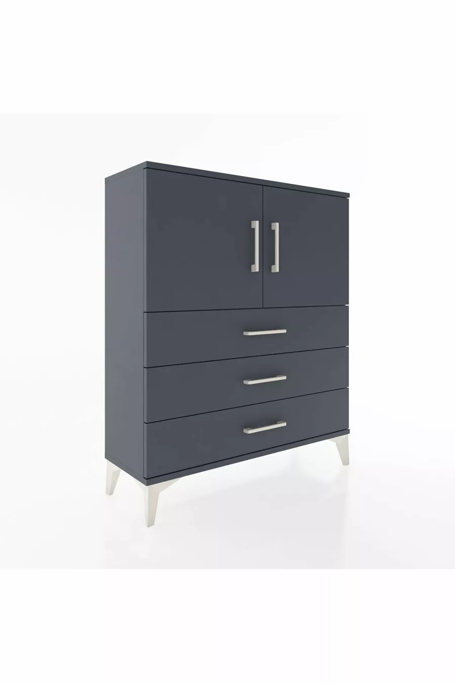 Commode Arges avec 2 étagères, 3 tiroirs et 2 portes, Anthracite-Anthracite