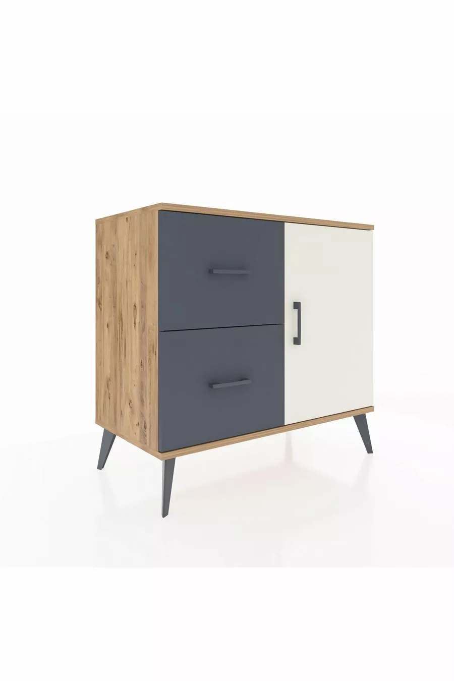 Commode Hyperion avec une seule étagère, 2 tiroirs et une porte, pin-gris/anthracite