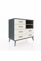 Commode Hyperion 2 étagères 6 tiroirs Anthracite-Pin/Pierre de Lune