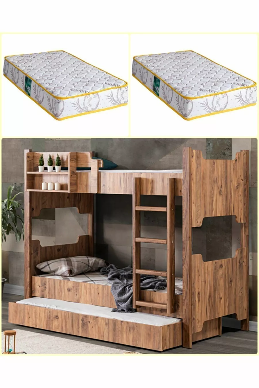 Lits superposés en profil MDF, lit superposé modulable Eurasia avec deux lits confort