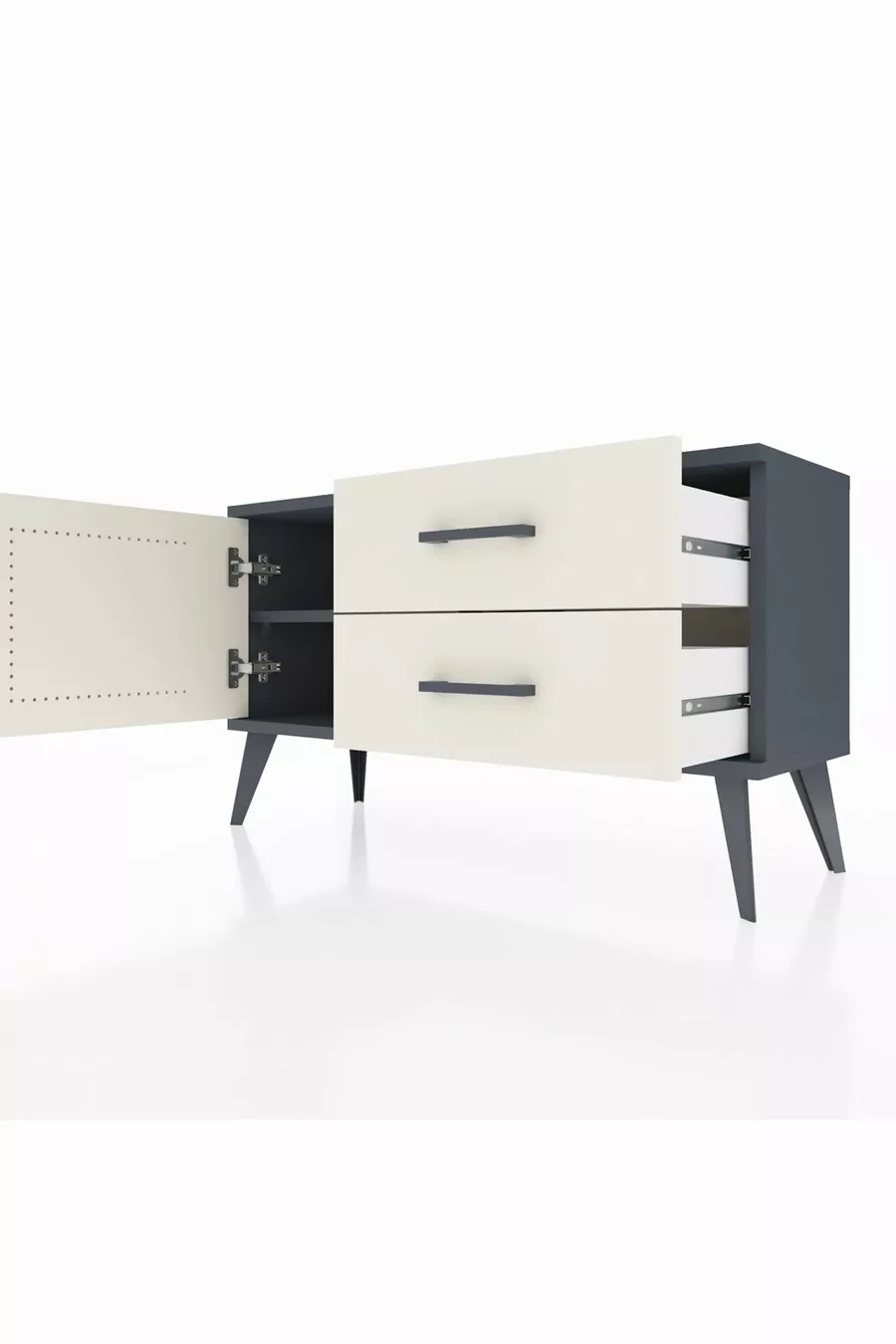 Commode Arges avec une seule étagère, 2 tiroirs et une porte unique, Anthracite-Pierre de lune