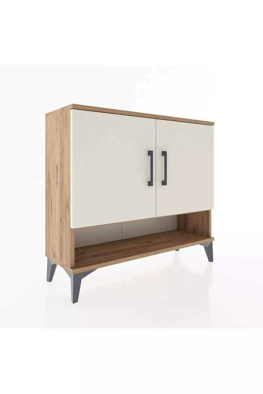Commode Arges 2 étagères 2 portes Pin-Pierre d'Agate