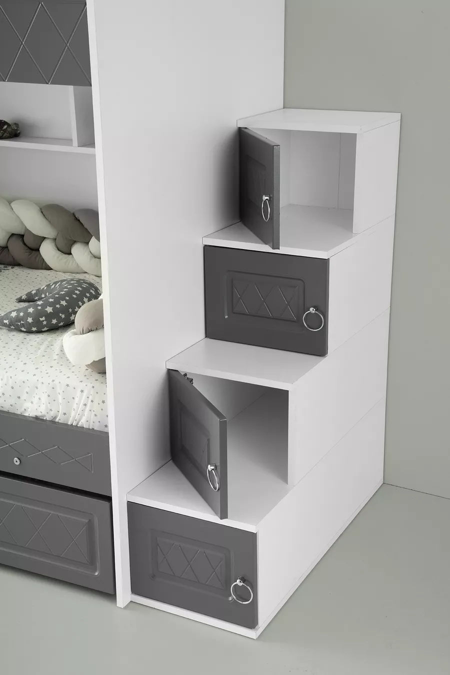 Lit superposé Émeraude / Installation gratuite / MDF à 2 % / 2 matelas à ressorts en bambou / 2 ensembles de linge de lit offerts