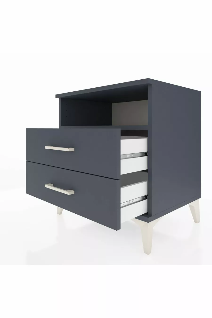 Chevet Hyperion à une étagère et deux tiroirs Anthracite-Anthracite