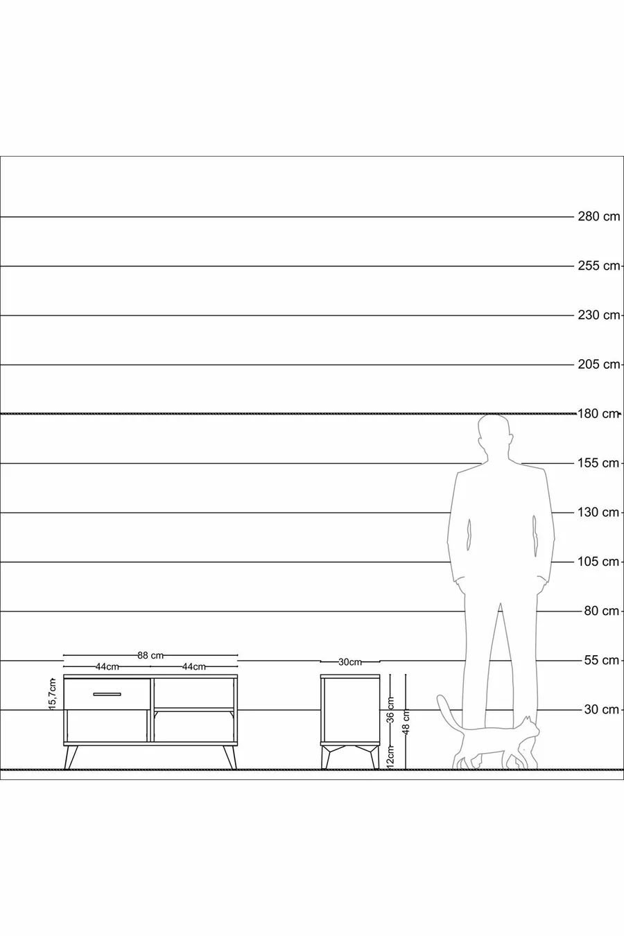 Commode Arges à une étagère et un tiroir, anthracite-anthracite