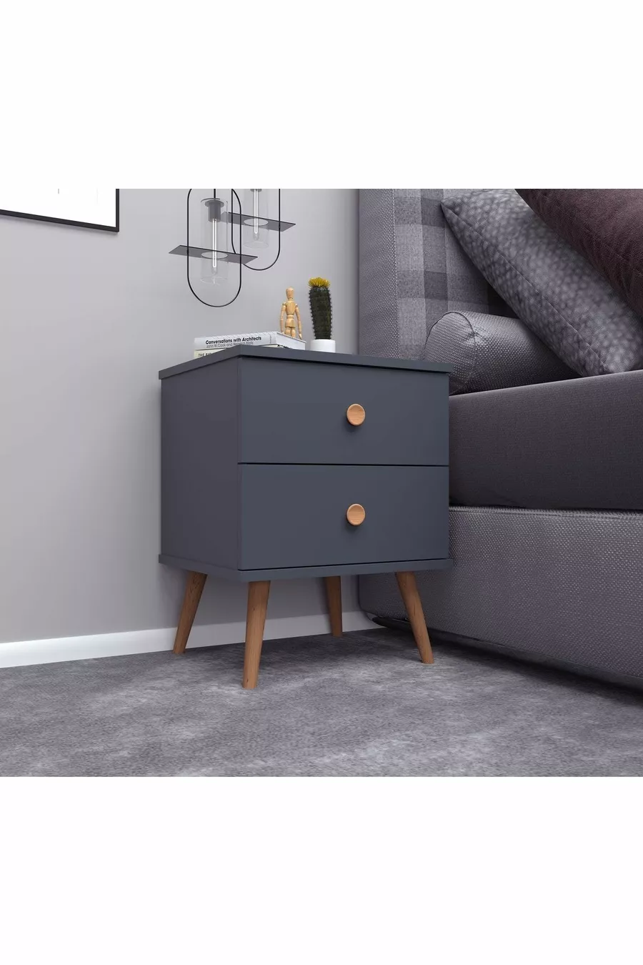Table de chevet Milas en bois avec pieds anthracite