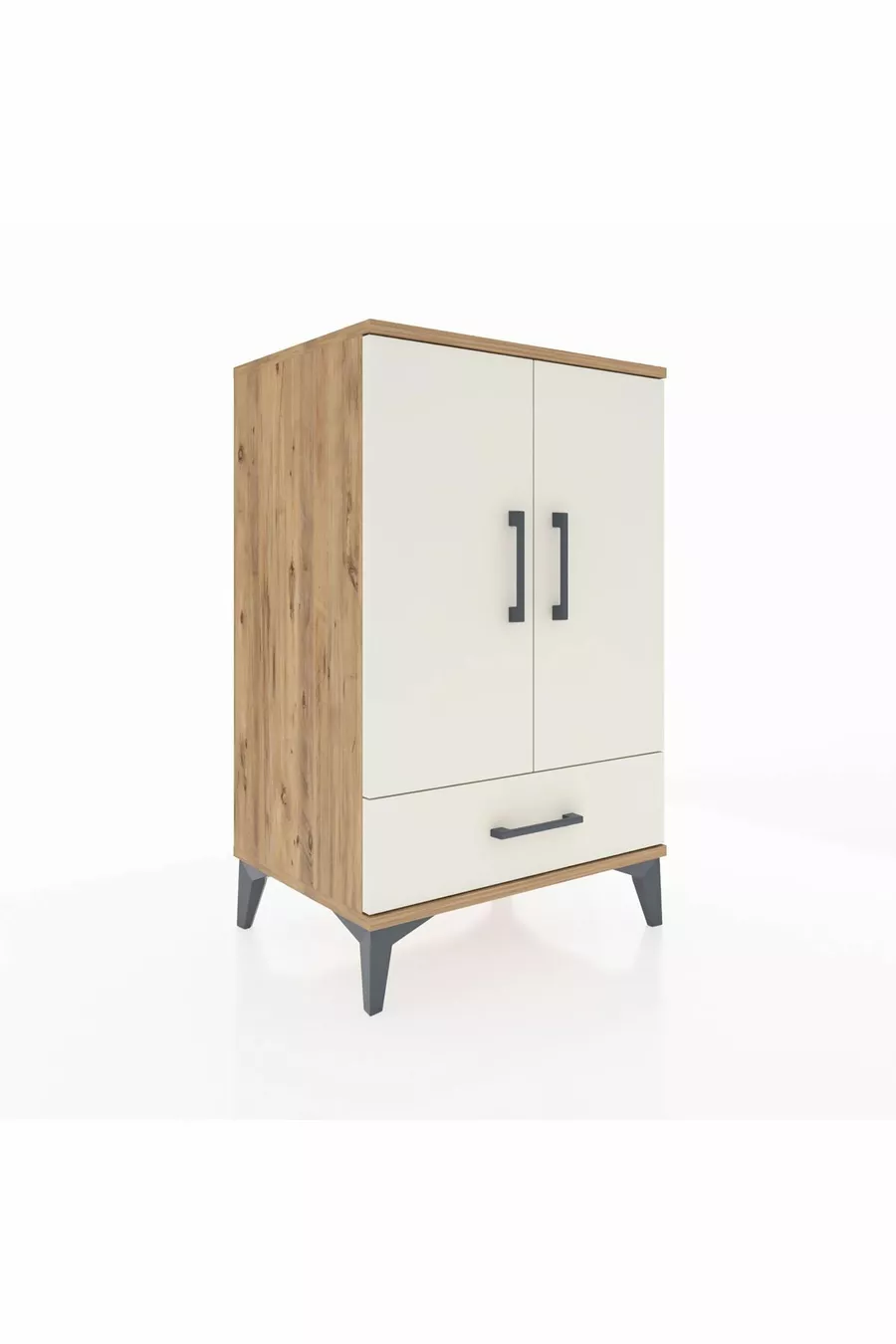 Commode Hyperion à 3 étagères, 1 tiroir et 2 portes, pin-gris
