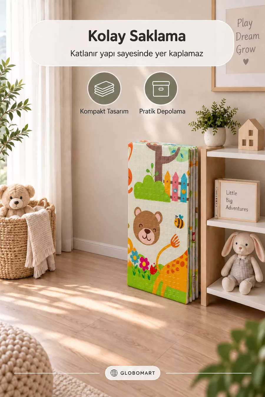 Tapis de jeu pour bébé et enfant réversible pliable Best Friends – Tapis de jeu éducatif, avec sac de transport