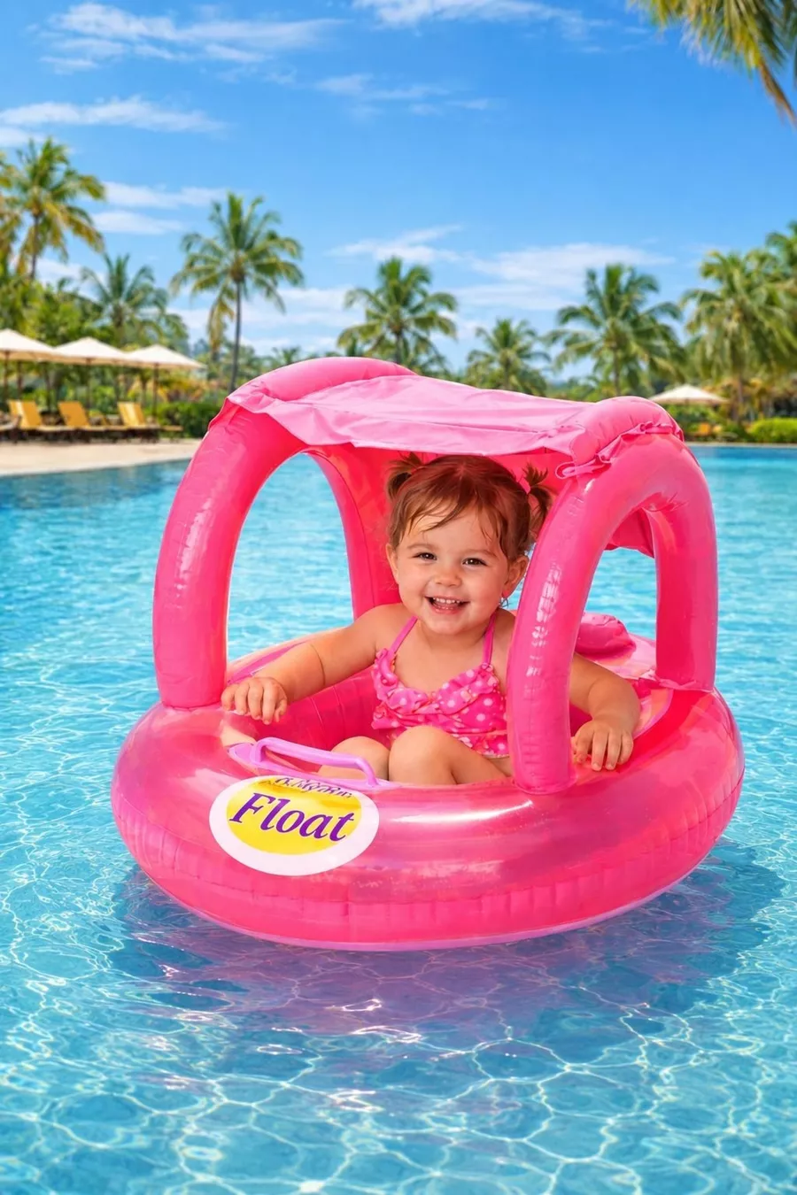 Bouée pour bébé avec tente et ombrage, bouée de mer pour enfant, bouée pour bébé 0-3 ans, bateau pour bébé, rose