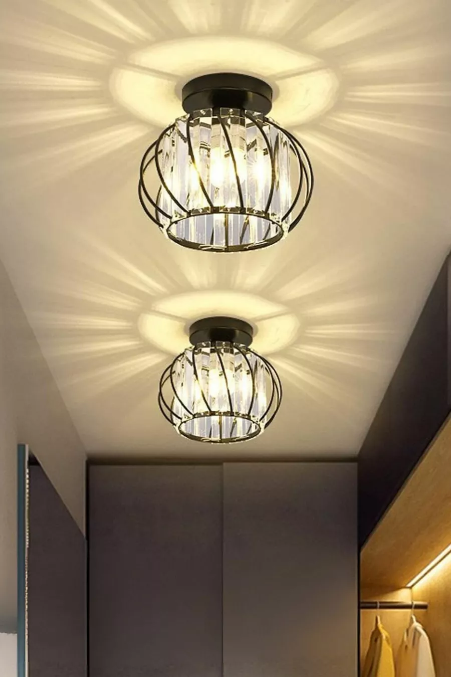 Plafonnier Lustre Bella Luce Modèle Noir en Métal avec Cristaux pour Salon, Cuisine, Chambre et Séjour