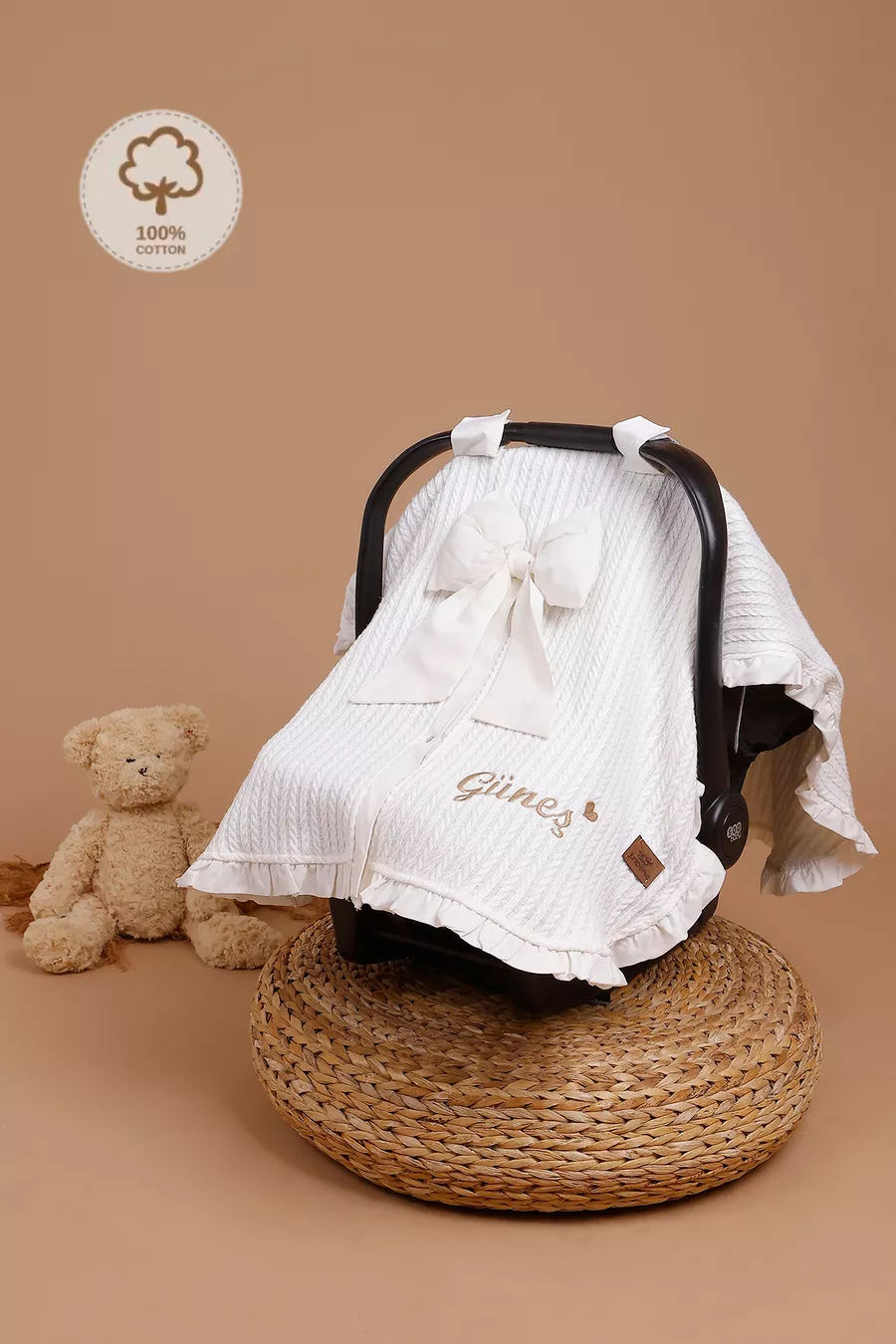 Couverture de poussette en piqué brodée avec prénom, couverture de poussette pour bébé à volants