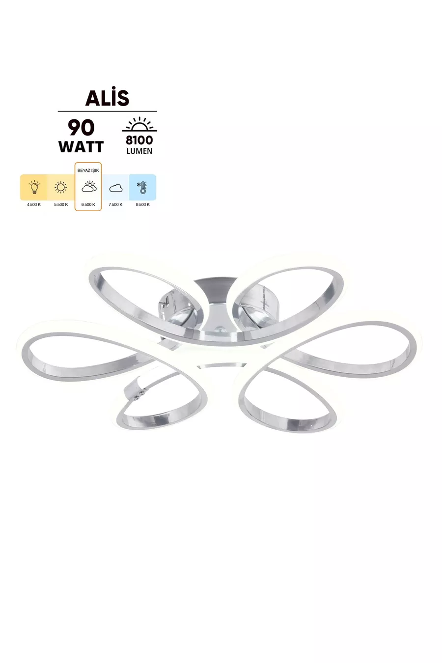 Plafonnier en chrome moderne Alis, lumière blanche pure au plafond, salon, cuisine, chambre à coucher, lustre LED