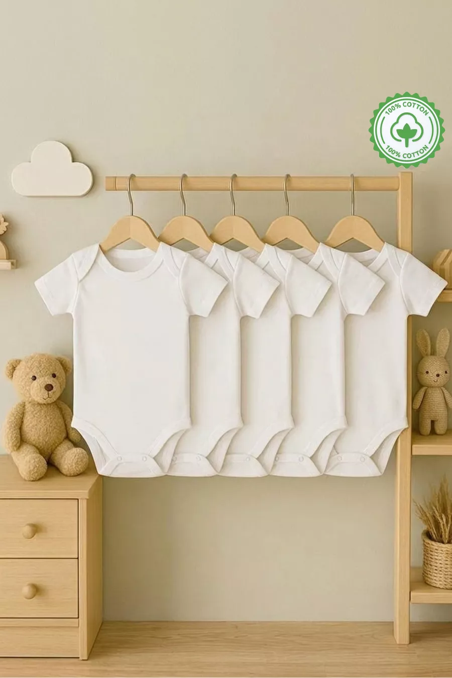 Body Bébé Manches Courtes Lot de 5 Set Body Unisexe Col Rond % Coton