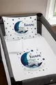Ensemble de literie pour lit bébé  personnalisé avec le nom, bleu, Éléphant sur la Lune