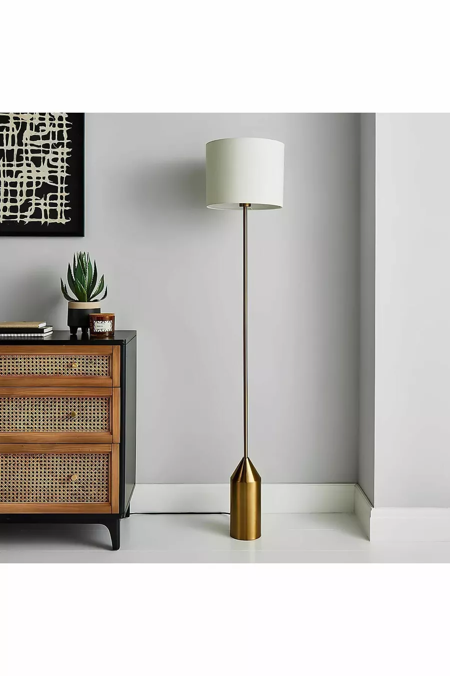 Lampadaire en forme de champignon au design moderne avec abat-jour en tissu