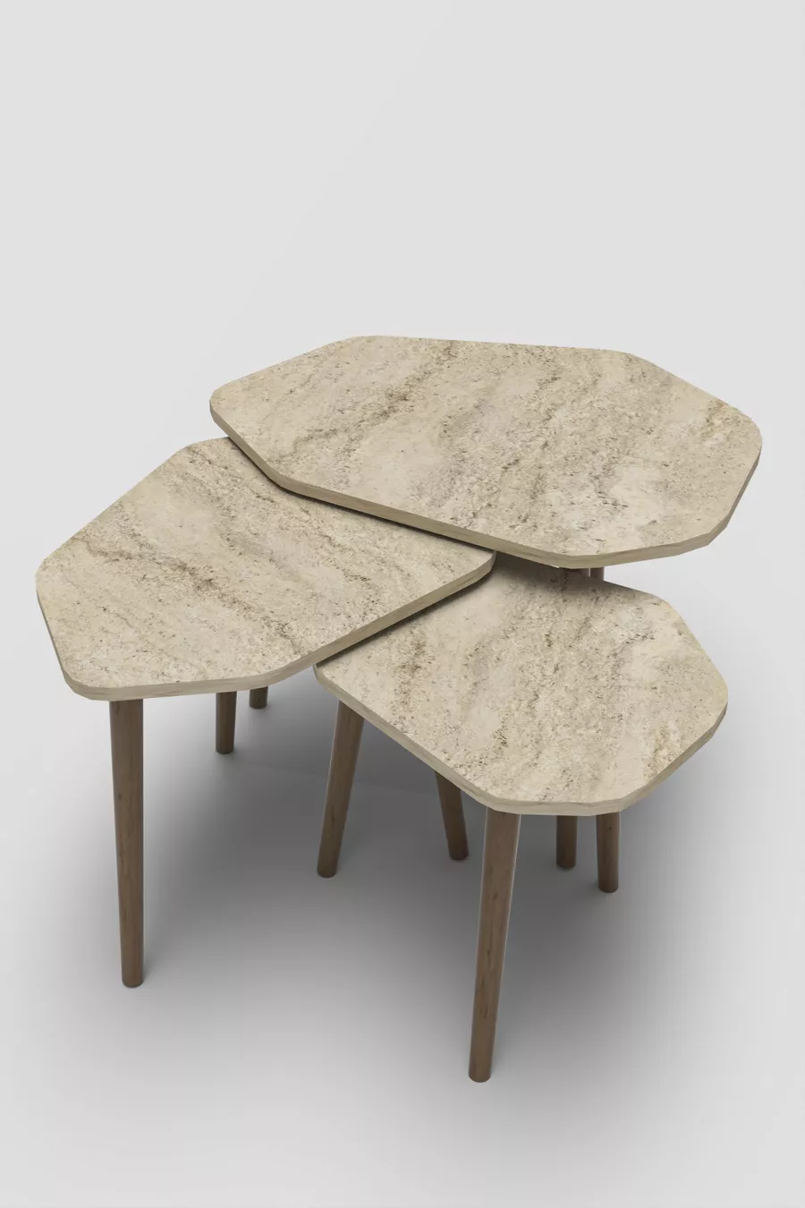 Table gigogne 3 pièces Trio Table d'appoint en bois Table basse Travertin