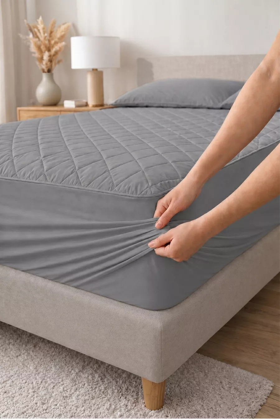 Drap-housse de protection matelassé en coton  % gris - Bébé-Simple-Double-Taille King