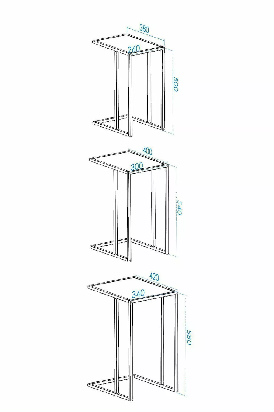 Ensemble de tables gigognes Ibiza Triple C Table d'appoint Canapé Métal 3 tables d'appoint latérales avec verre fumé