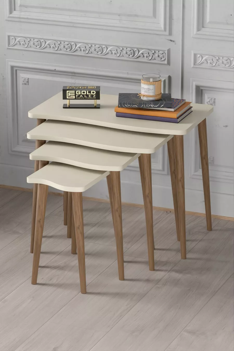Table d'appoint en bois 4 pièces Crème Kr