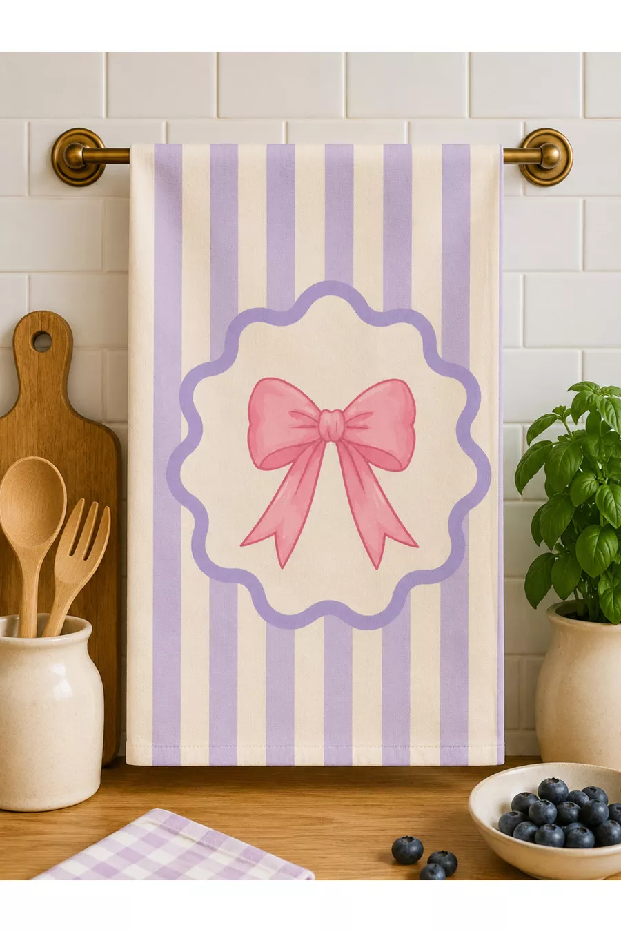 Torchon de cuisine moderne à rayures avec motif de ruban imprimé numérique  cm - Serviette de séchage très absorbante