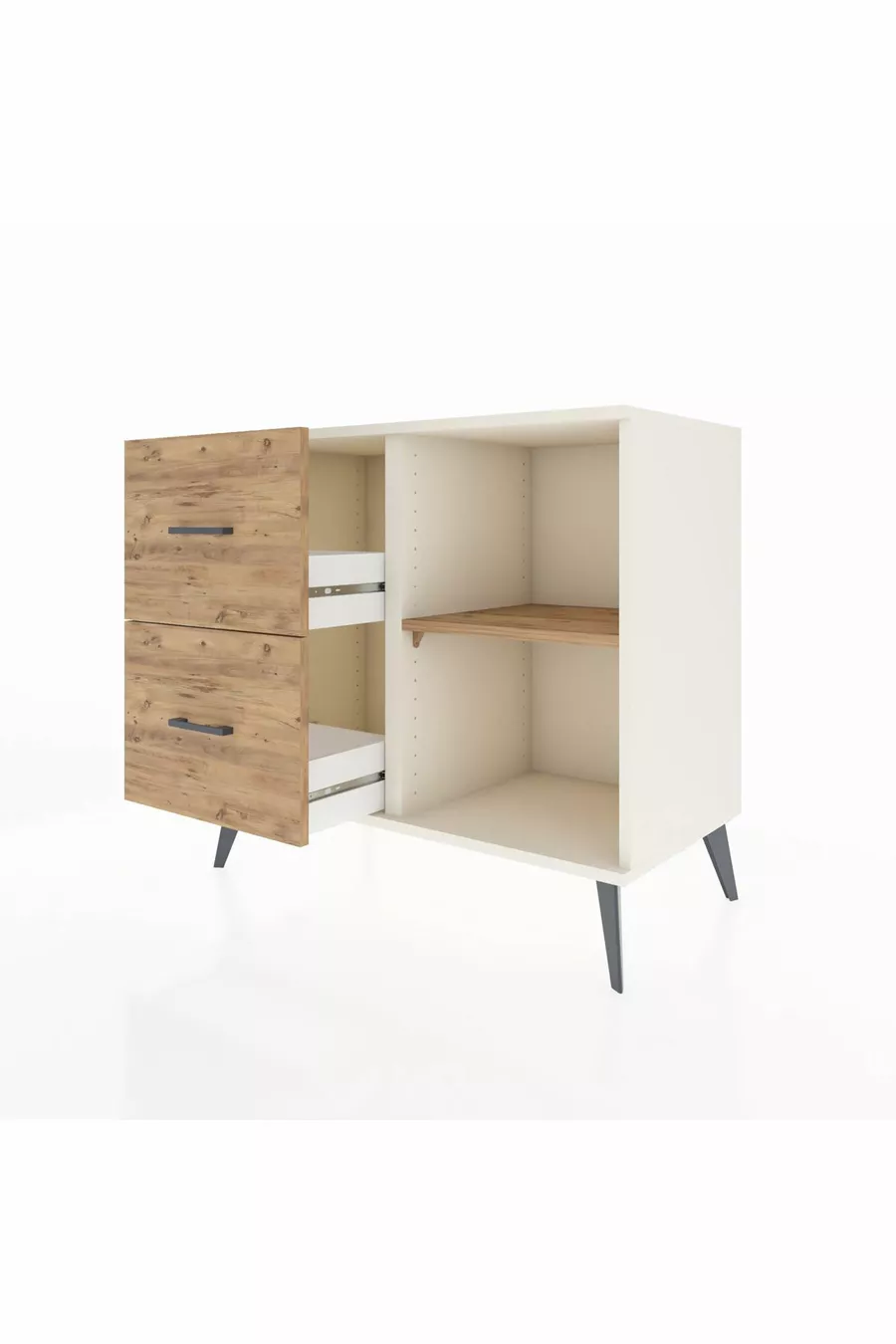 Commode Hyperion à une étagère et 2 tiroirs Aigue-marine-Pin