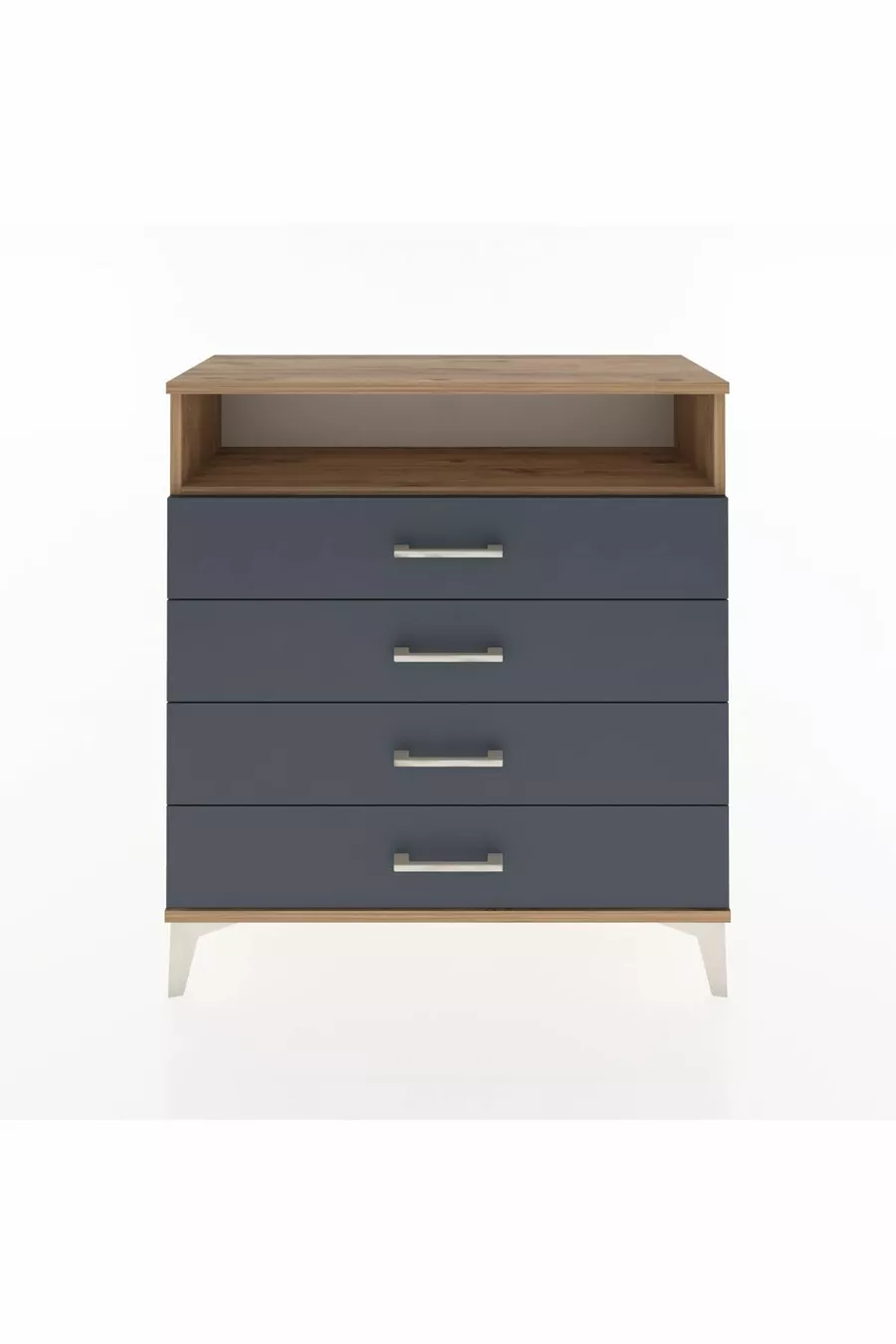 Commode Arges à un seul étagère et 4 tiroirs en pin-anthracite