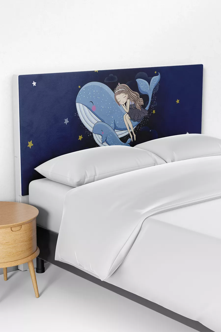 Housse de tête de lit pour enfants avec motif de fille et poisson