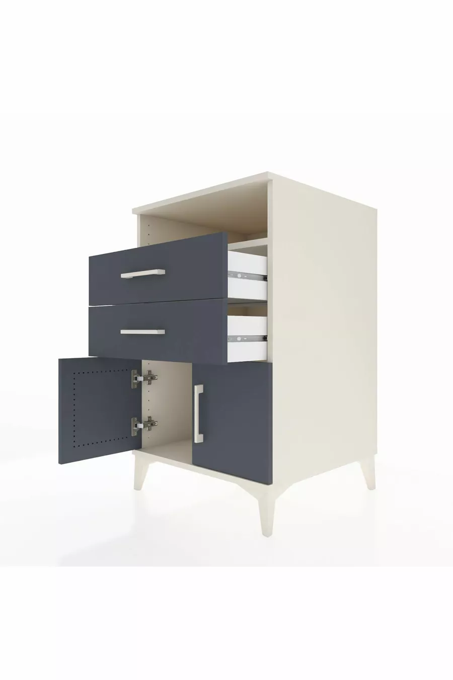 Table de chevet Kronos avec une étagère, 2 tiroirs et 2 portes, Pierre de lune - Anthracite
