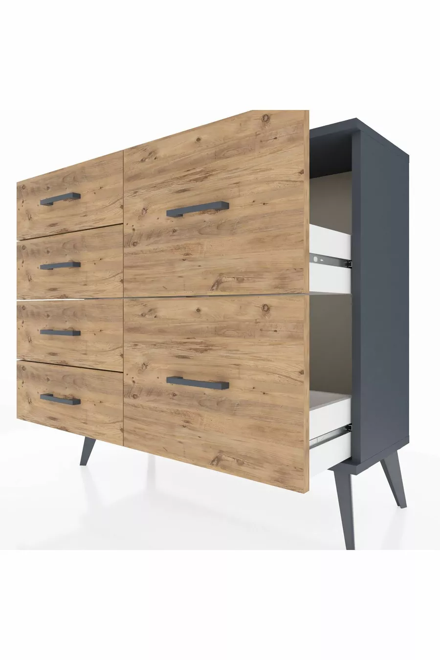 Commode Arges 6 tiroirs Anthracite-Anthracite/Sapin
