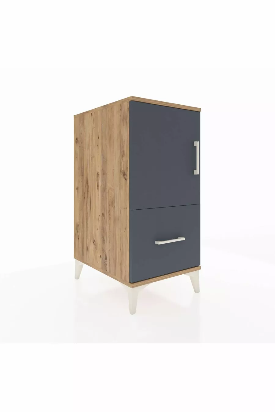 Table de chevet Kronos avec 2 étagères, 1 tiroir et 1 porte, pin-anthracite