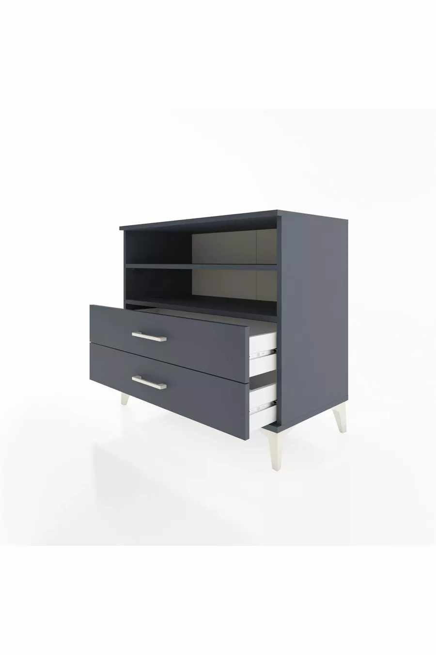 Commode Hyperion 2 étagères 2 tiroirs Anthracite-Anthracite