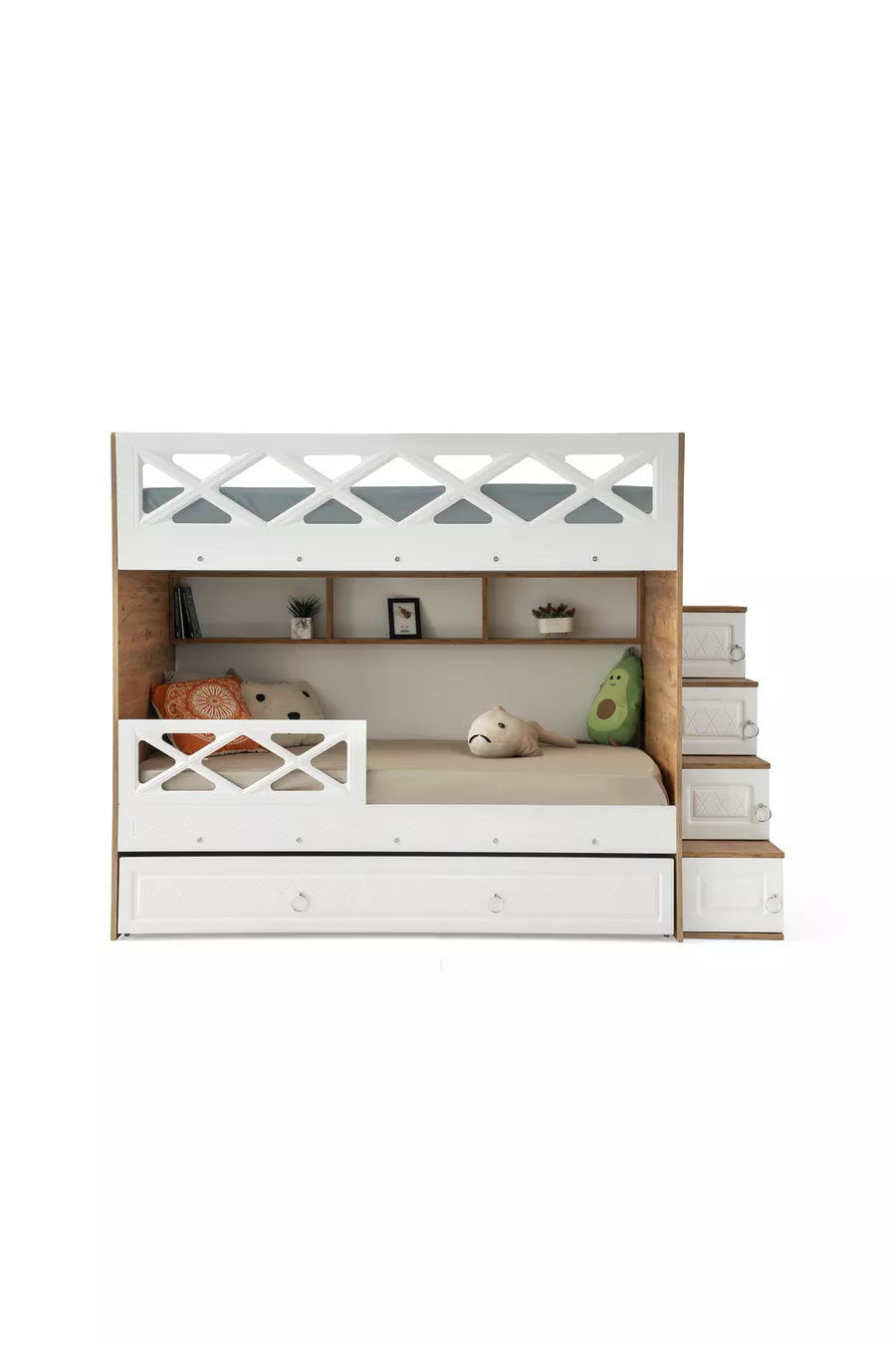 Mars Ranza / Pin-blanc / 3 sections de couchage avec escalier à placard / 100 % MDF