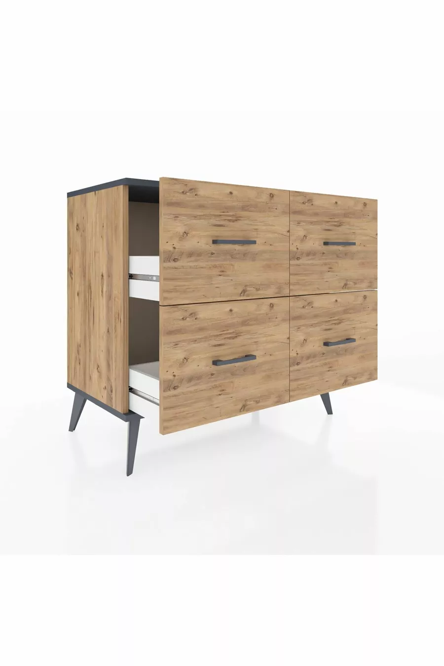 Commode Hyperion 4 tiroirs Pin-Anthracite/Pin
