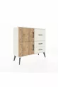 Commode Arges à une étagère, 3 tiroirs et 2 portes, Pierre de lune-Pin/Pierre de lune