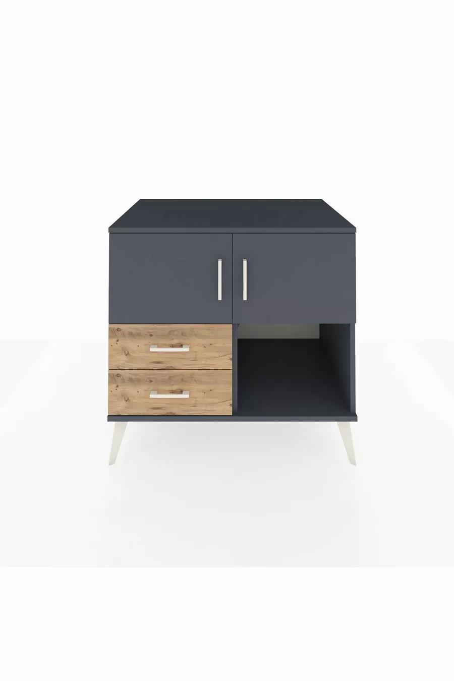 Commode Kronos 2 étagères 2 tiroirs 2 portes Anthracite-Anthracite/Sapin