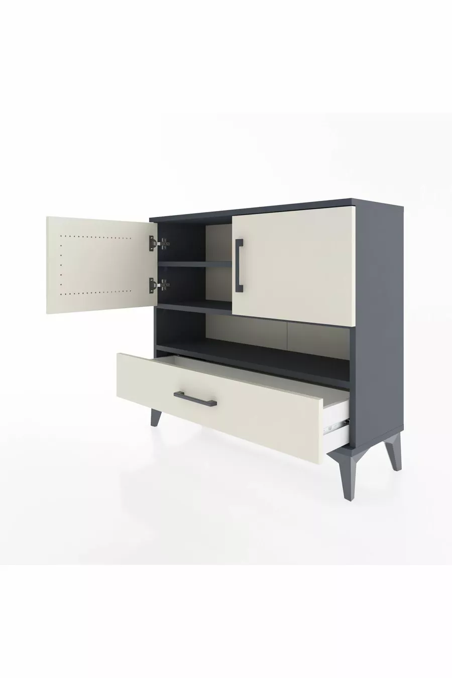 Commode Arges 3 étagères 1 tiroir 2 portes Anthracite-Patine de pierre